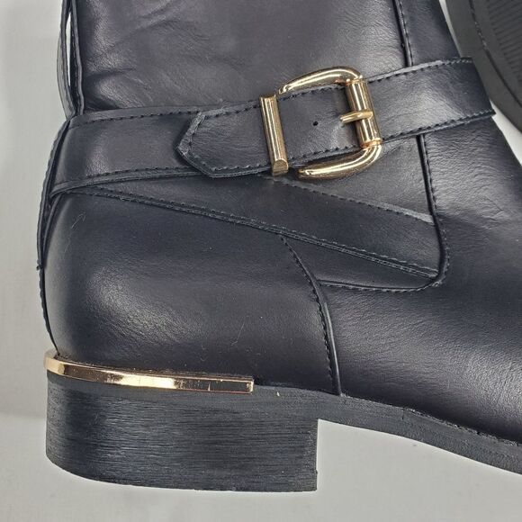 10 WANTED BLACK GOLD faux leather heeled zip BOOTS BOOTIES - Picture 4 of 13